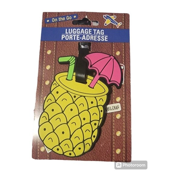 Luggage Tag Pineapple Yellow Tropical Drink  Backpack Baggage Label ID Travel - Picture 1 of 2